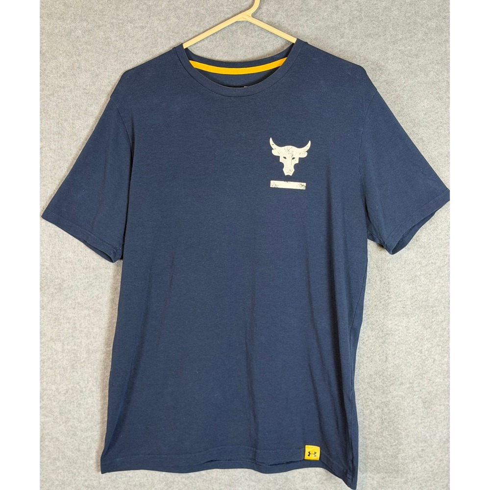 Under Armour Project Rock Shirt Medium Blue Brahma Bull Graphic Tee Gym Mens